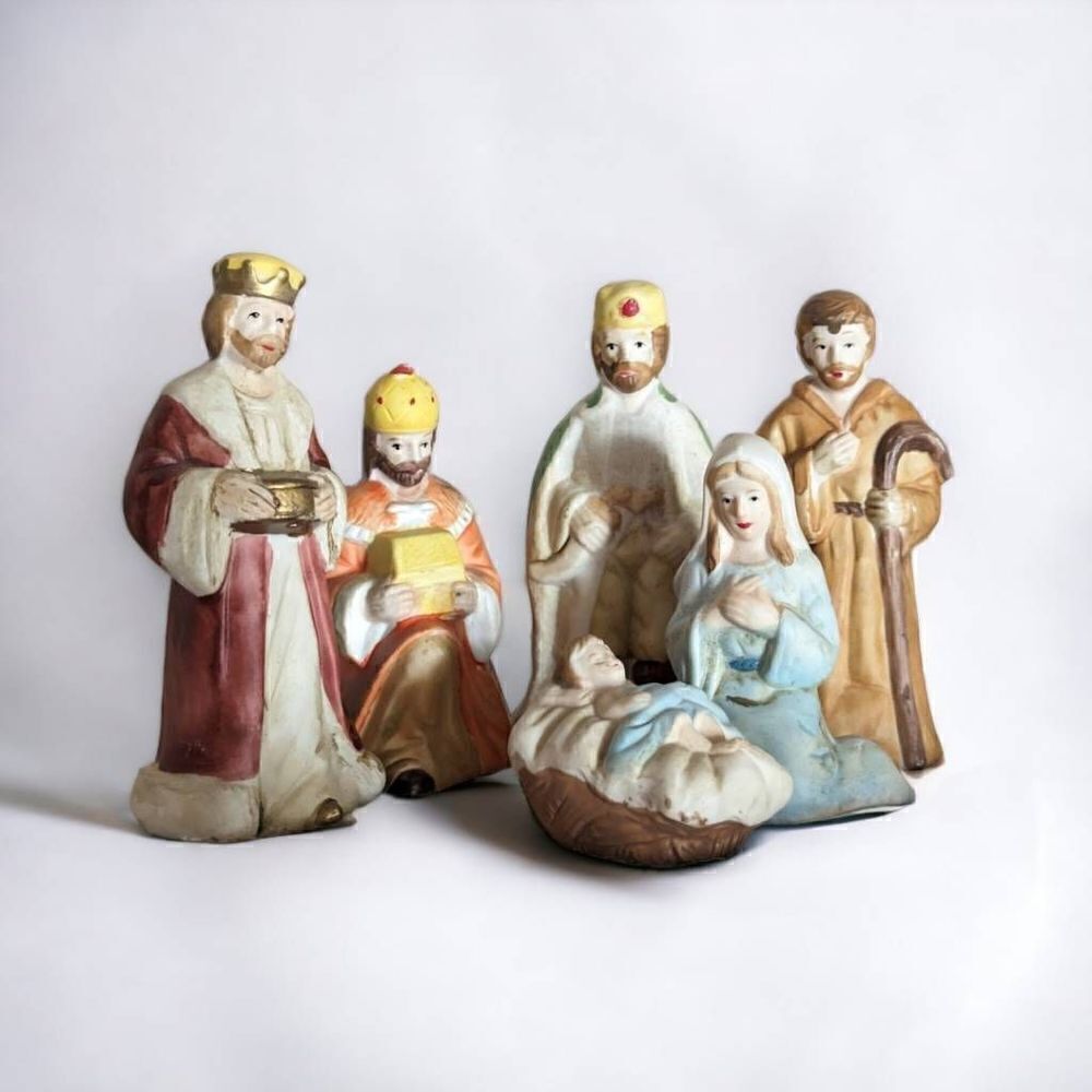 Vintage Nativity Set 6 Porcelain Figurines Jesus Mary Joseph Shephard Multicolor
